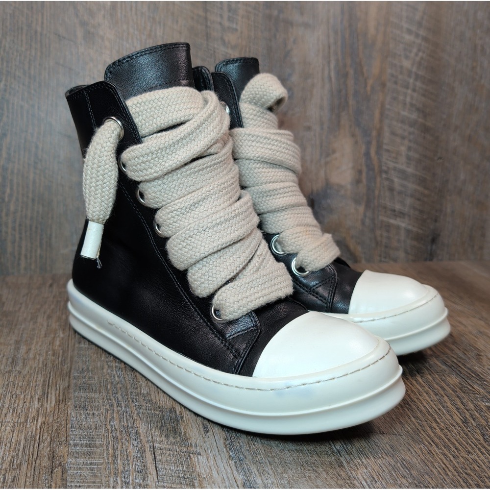 Rick Owens Mainline Jumbo Lace Sneaks Ramones Black Leather EU 39 US Mens 6
